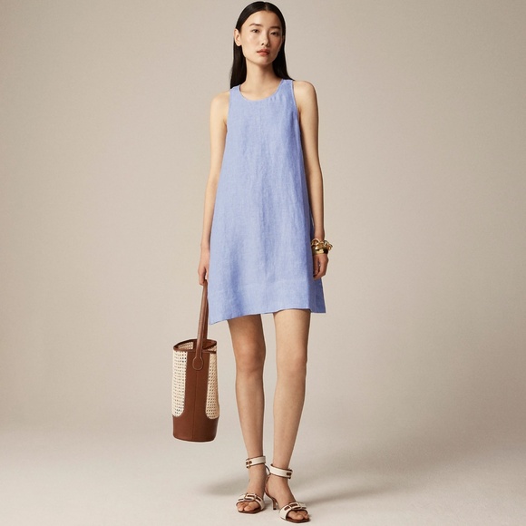 New JCREW Size XXS Maxine Button-Back Dress in Linen French Blue $128 BY820 - Picture 1 of 5